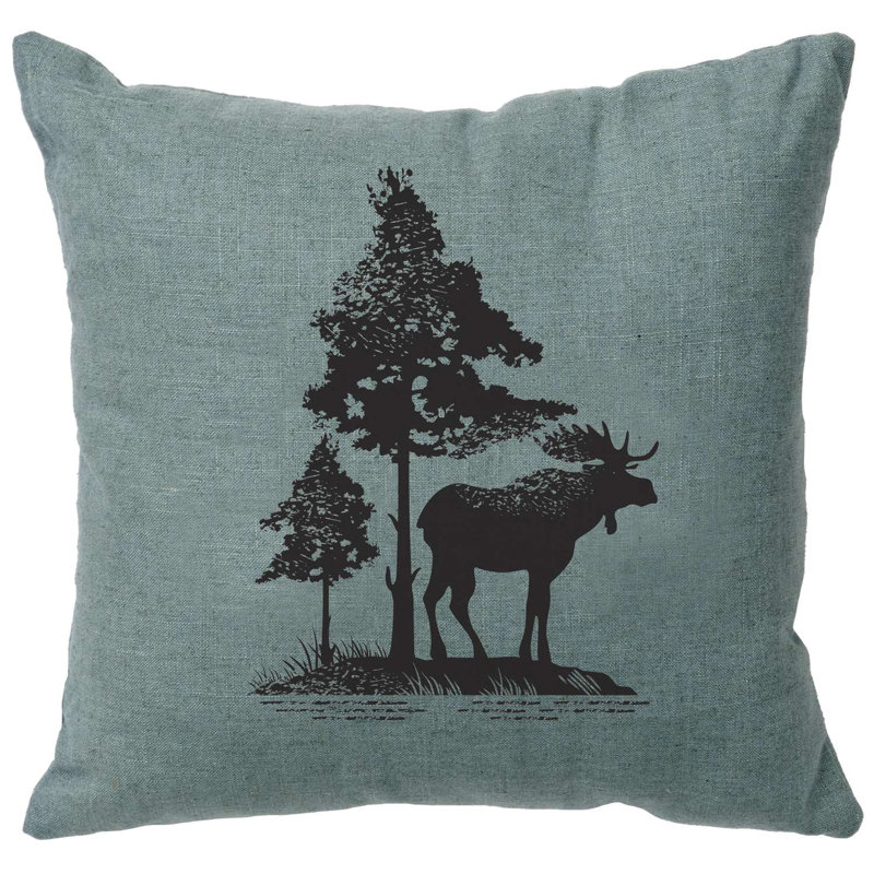 Wooded River Image Pillow - Moose Tree - Linen Gray, Gray