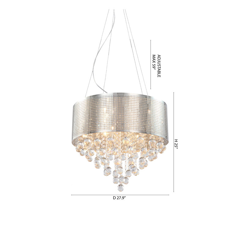 5-Light Chrome Chandelier With Clear Crystals, 77" H x 16" W x 16" D