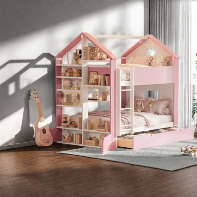 Lits superposés doubles avec rangement, structure en bois MDF, chambre d'enfant moderne