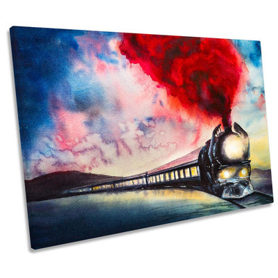 Steam Engine Train Red Framed - Wrapped Canvas Print