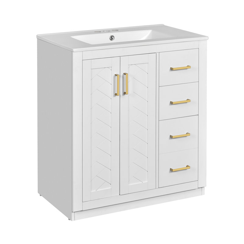 Meuble-lavabo 30 po avec comptoir en céramique, Blanc