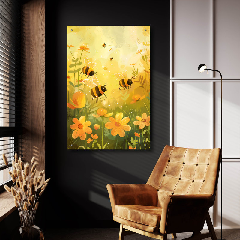«Bees and Flowers» par Andreas Magnusson, art mural en verre acrylique, H 36 po x l 24 po x P 0,2 po