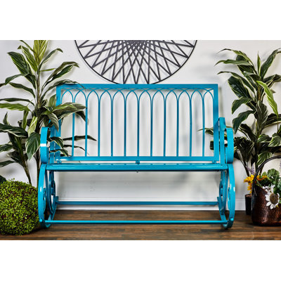 Gyana Metal Rocking Scroll Teal Patio Outdoor Bench