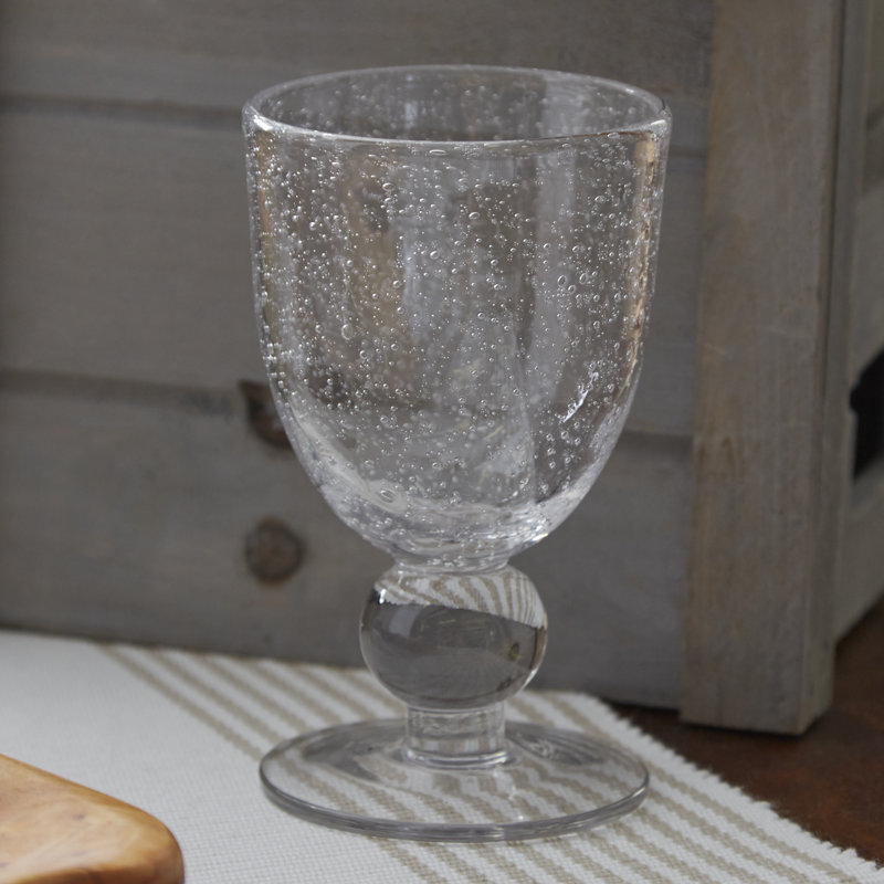 Handmade Clear Glass 8oz Bubble Wine Goblet Set