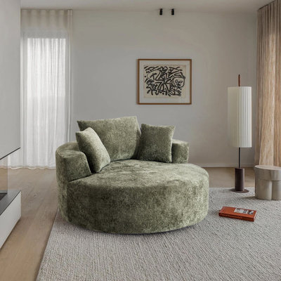54" Green Chenille Swivel Round Pillow accent chairs, Modern Comfortable Lounge Chair