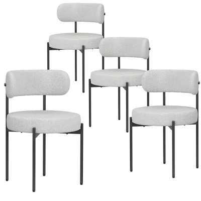 Dining Chairs Set Of 4,Mid-Century Modern Kitchen Chair Curved Backrest Round Upholstered Sherpa Dining Chairs With Metal Legs