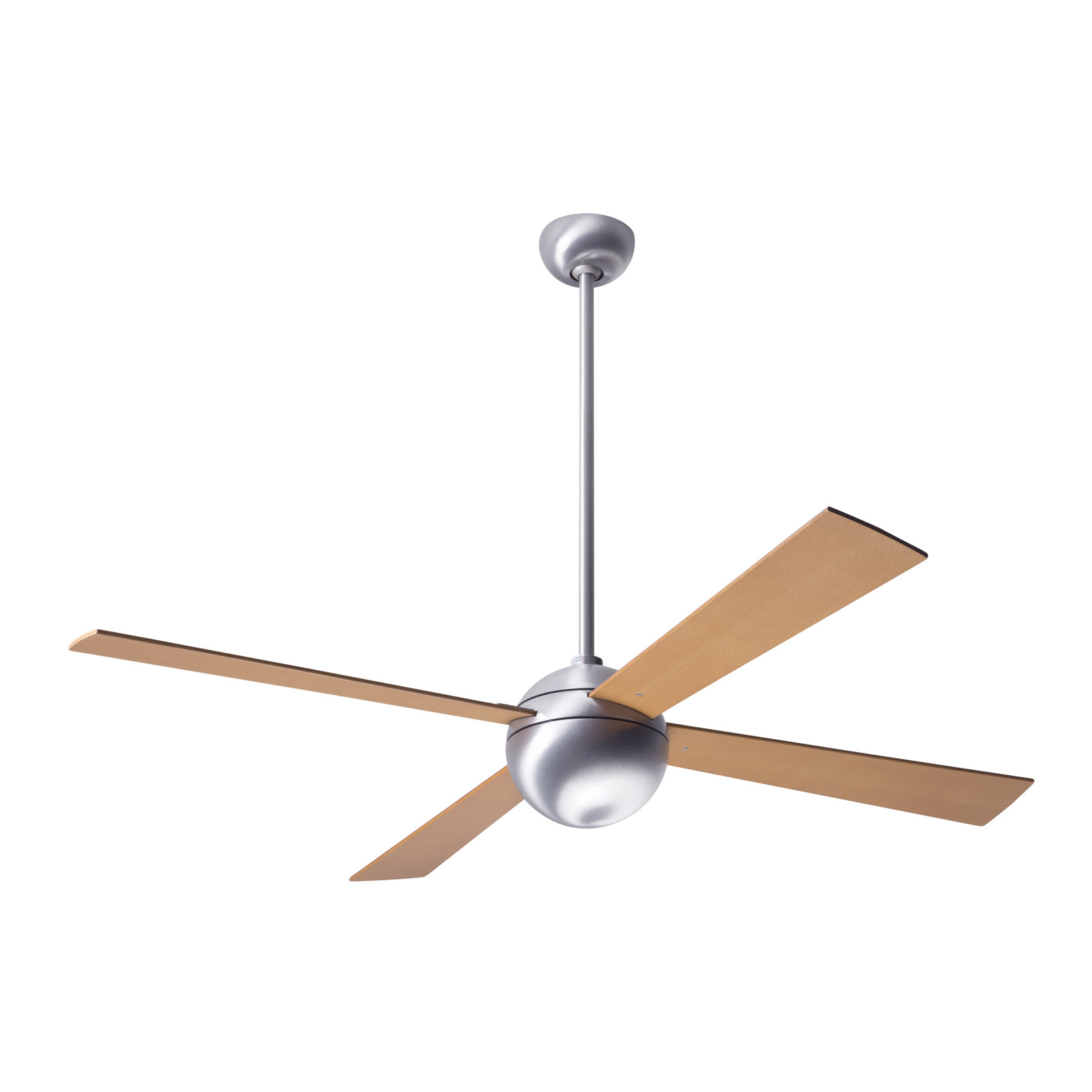 Ball 52" Ceiling Fan, Brushed Aluminum, Wall Control with Remote Handset (2-wire), Maple