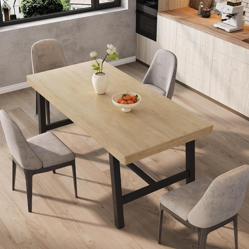 63" Industrial Dining Table for 4-6, Large Kitchen Table with Sturdy Metal Frame, Rectangular Counter