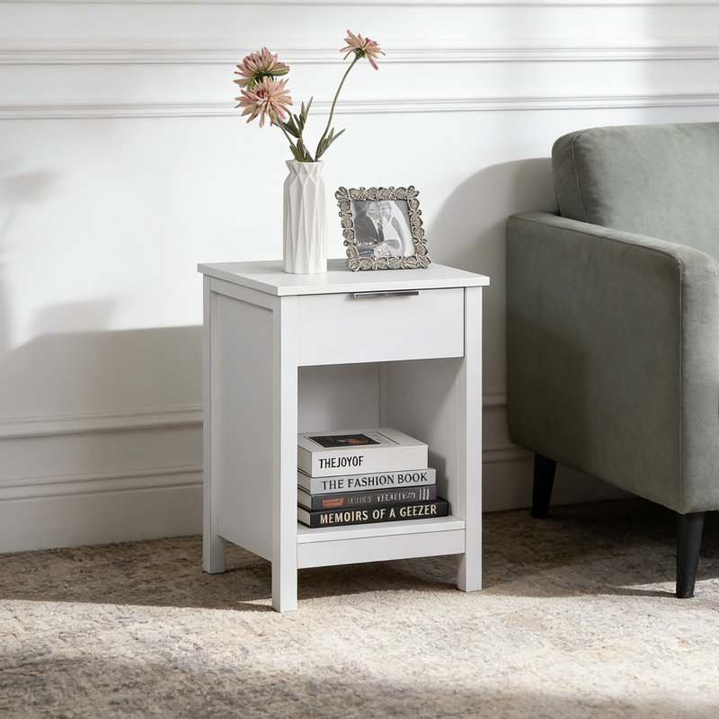 Table de bout à 3 niveaux avec tiroir de rangement et tablette Methr, Blanc