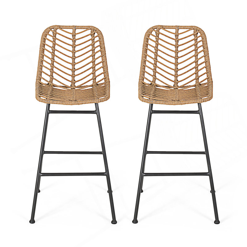 Set Of 2 Outdoor Wicker Barstools
