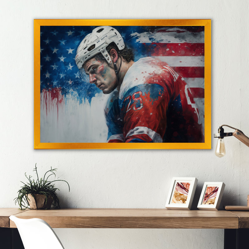 «Hockey Player on Break I», impression sur toile, H 30 po x l 40 po x P 1,5 po, Encadrement doré