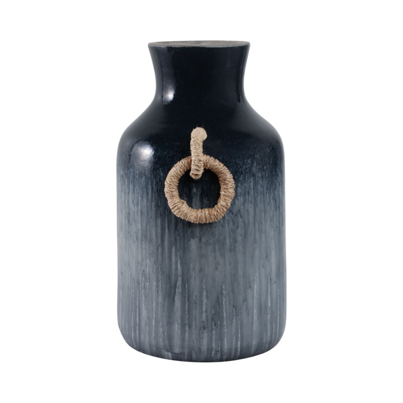 Handmade Pottery/Woven/Clay/Jute Floor Vase, Ombre, Blue, 18"