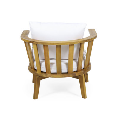 Fauteuil club d'extérieur en bois d'acacia, meubles de patio en bois, coussins épais et imperméables pour porche, jardin, cour arrière, balcon, capacité de poids de 400 lb, finition teck, blanc