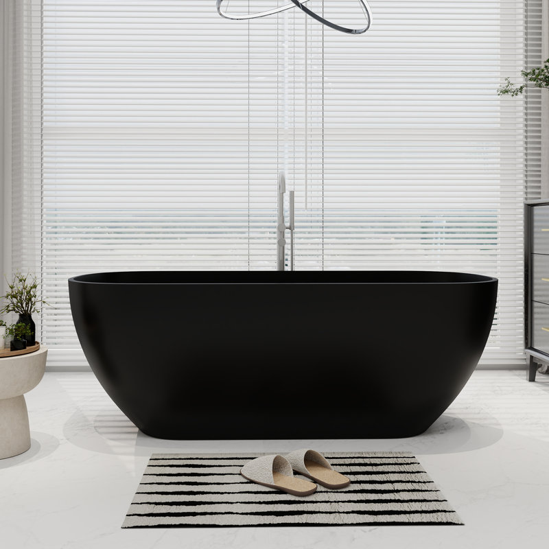 67'' x 30'' Freestanding Soaking Solid Surface Bathtub, Matte Black