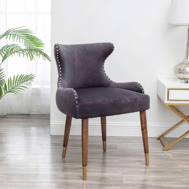 Lindale Contemporary Velvet Upholstered Nailhead Trim Accent Chair, Gray