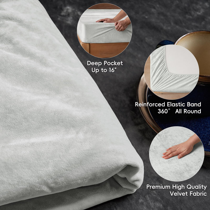PHF Truly Velvet Fitted Sheet, Luxury Super Soft Cozy Fuzzy Fleece Bottom Sheet, Deep Pocket Up to 16",Strenghth Elastic Band, Suitable for Fall Winter Spring,No Pillowcases