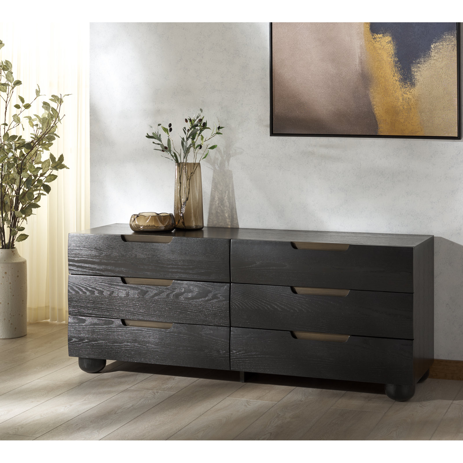 Beethoven Wood 6 Drawer Dresser, Black