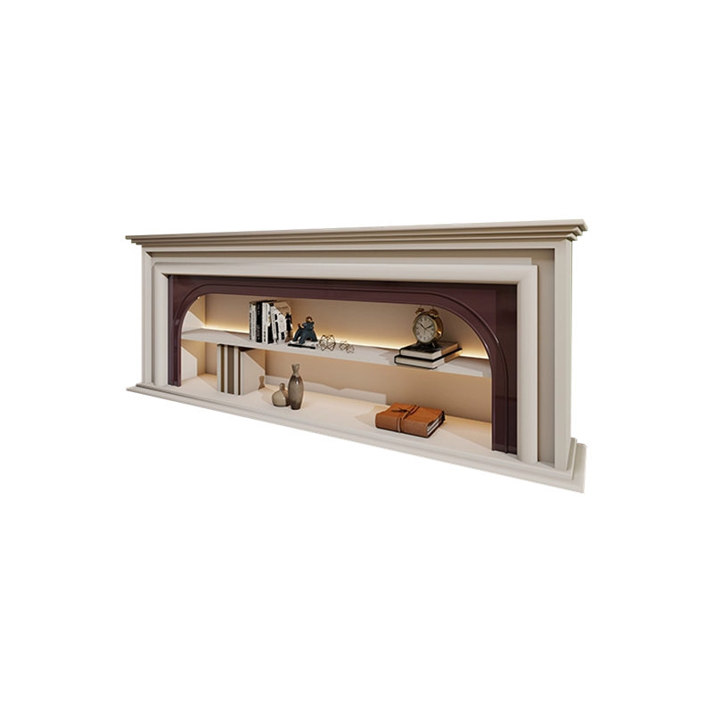Beige + Walnut Wood TV Cabinet Fireplace, 29.53" H x 70.87" W x 29.53" D