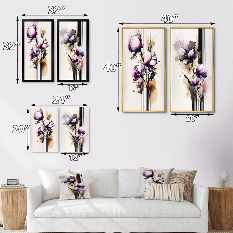 "Fleur d'orchidée rose sur fusion abstraite", 2 pièces sur toile, Cadre noir, H 20 po x l 24 po