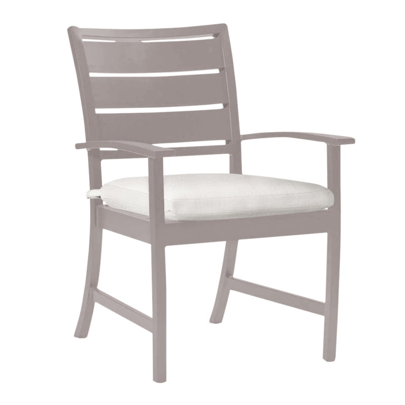 Charleston Aluminum Patio Dining Armchair with Cushions, Oyster, Welt, Linen Navy