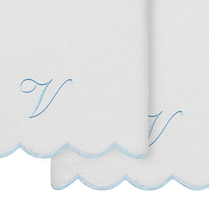  Ensemble de serviettes de bain personnalisables 100% coton turque ADORNIA 2PC, V, Blanc / Bleu
