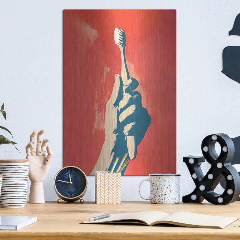 «Praise The Toothbrush» par Andreas Magnusson, art mural en métal, H 16 po x l 12 po