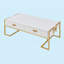 Table basse moderne moderne blanche avec 4 tiroirs et base dorée de 47,3 po-1929045875