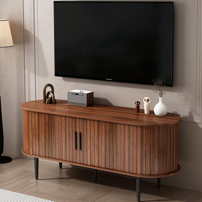 Console de télévision moderne avec compartiment de rangement et porte coulissante, centre de divertissement idéal pour le salon, la chambre à coucher et le bureau