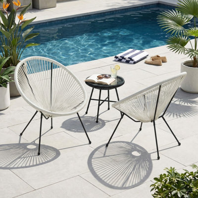 Set of 2 Modern Patio Basket Chairs – White PE Rattan Weave, Steel Frame, 26.25"W x 31.5"D x 31"H for Outdoor or Indoor