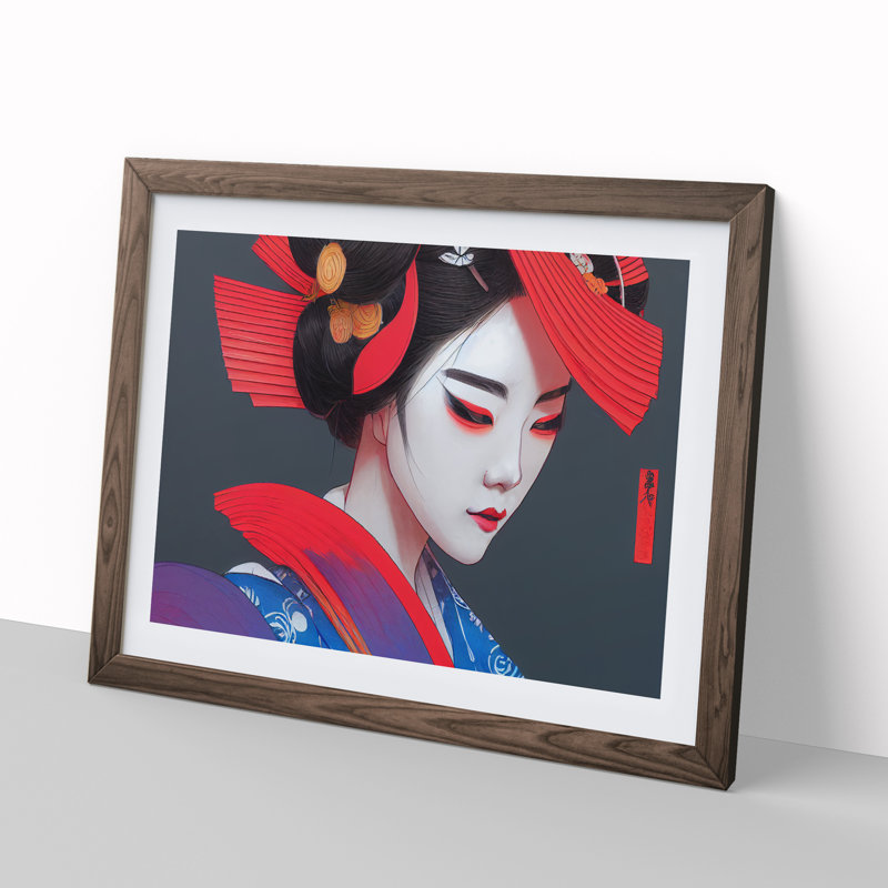 Sensational Geisha - Framed Print, 25cm H x 34cm W x 2cm D, Walnut