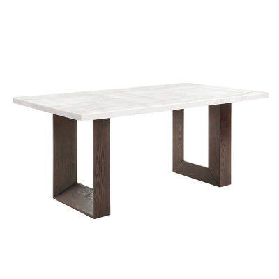 Contemporary White Marble-topped Dining Table With Base Rectangular Marble Finish For