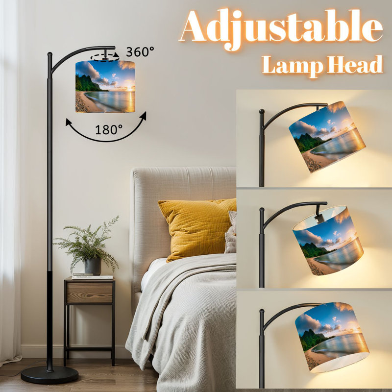 Lampe sur pied à arc avec abat-jour réglable Bali Island Beach Island Lampe sur pied bord de mer tropicale à 3 températures de couleur à intensité variable avec interrupteur au pied pour chambre à coucher