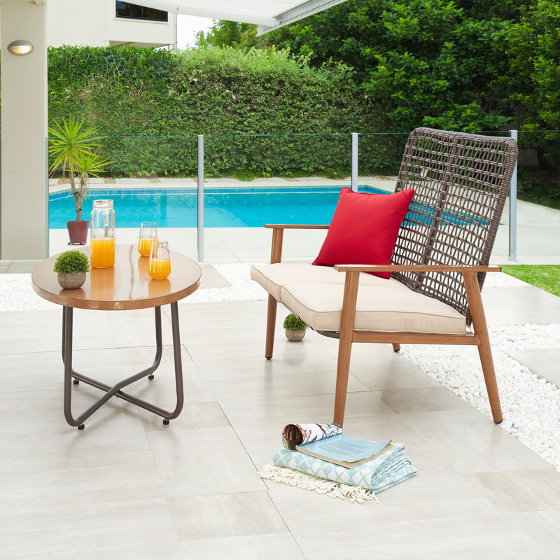 2-Piece PE Wicker Patio Conversation Set With Oval Coffee Table, Beige