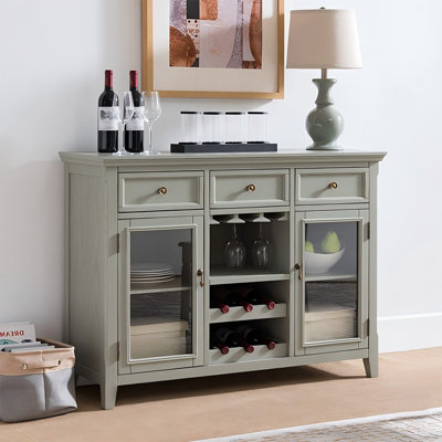 Buffet 50,59 "en bois d'hévéa de style européen gris avec porte-bouteilles