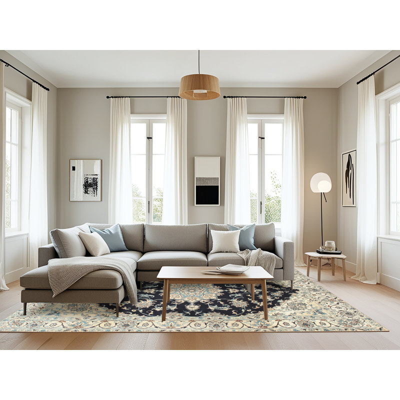 Tapis décoratif bleu oriental Nairn, Rectangle 8 pi x 10 pi