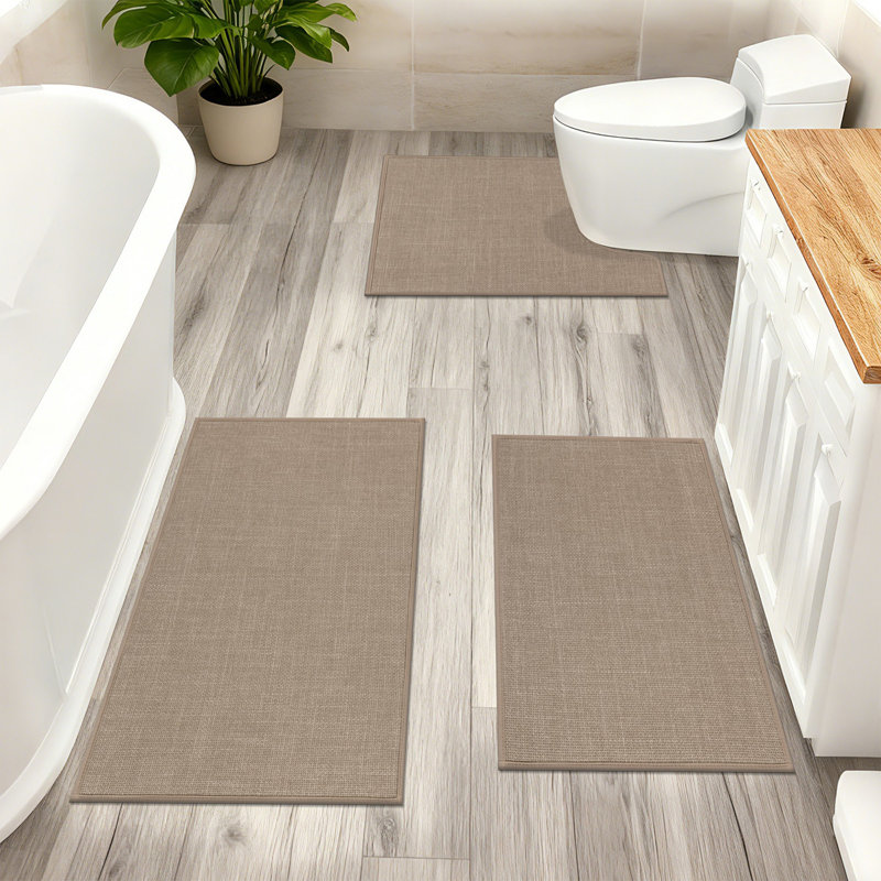 Ensemble de 3 tapis de bain en microfibre absorbante douce avec envers antidérapant, Brun