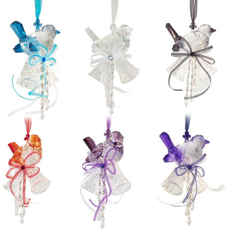 Ensemble de 6 figurines de moineau suspendues en acrylique avec clochettes (ensemble de 6)