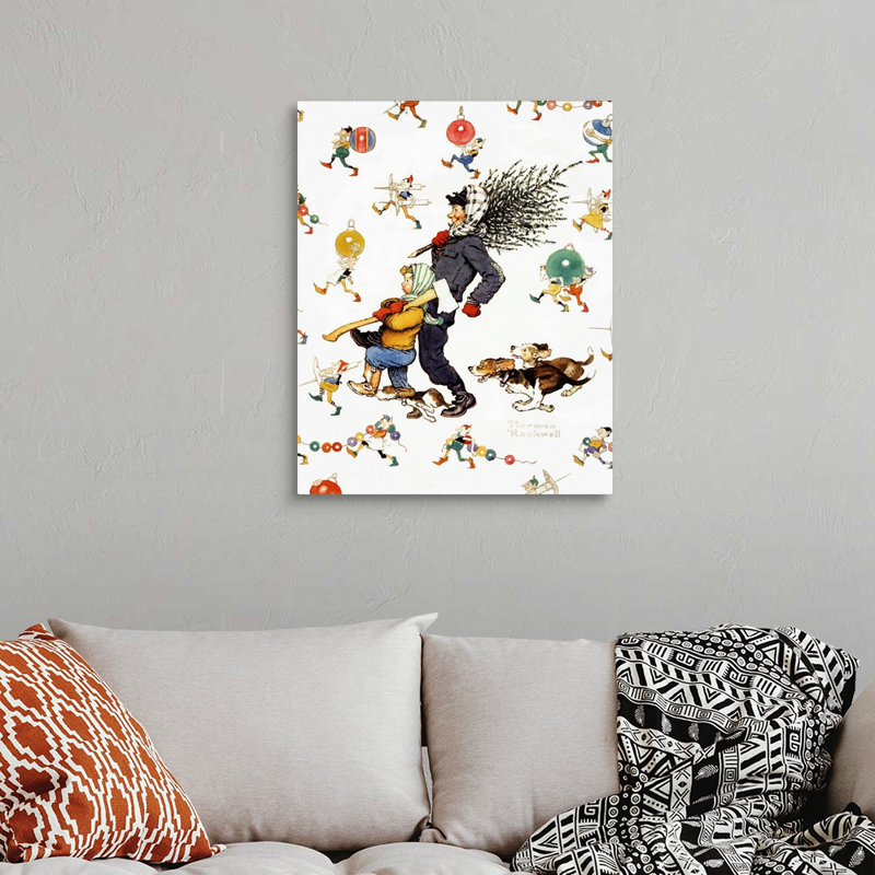 «Norman Rockwell Bringing Home The Tree», art mural sur toile, H 30 po x l 24 po x P 1,25 po, Toile tendue