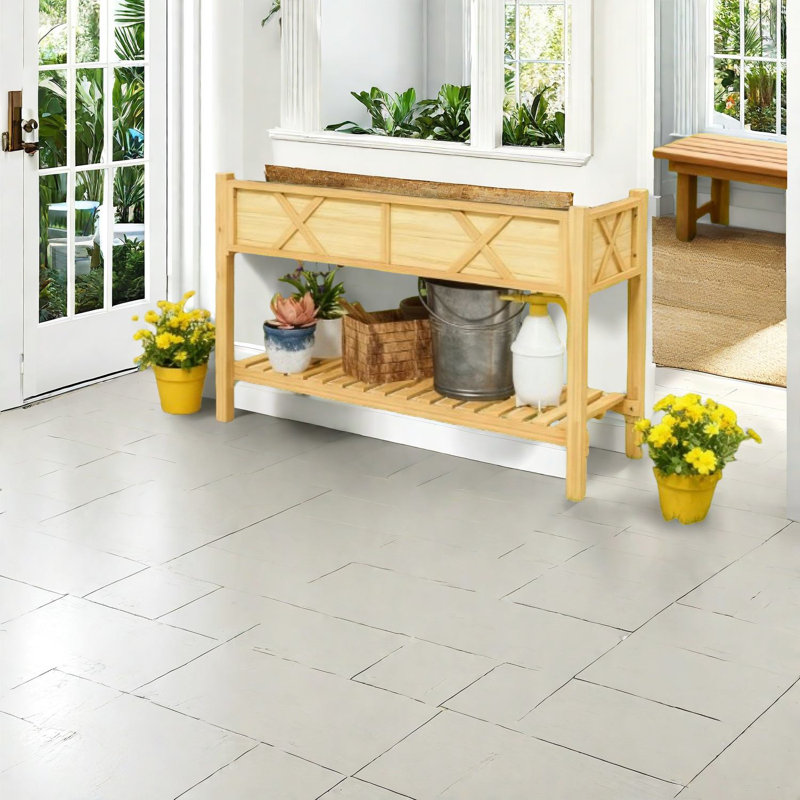 Spacious Wooden Planters With Dual-tier Storage For Modern Gardens