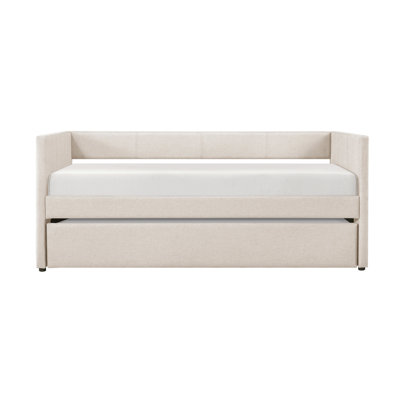 1Pc Daybed With Trundle Beige Fabric Upholstery Wooden Frame Modern Home Furniture
