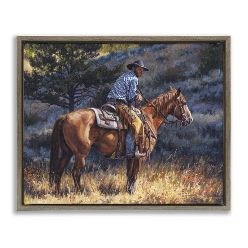 «Early Start Cowboy», art mural encadré par David Graham, Cadre flottant orme Montalcino, H 25 po x l 31 po