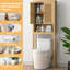 Armoire de rangement en rotin au-dessus de la toilette, organisateur de salle de bain au-dessus de la toilette avec tablette réglable, armoire de toilette derrière, économiseur d'espace pour les toilettes, salle de bain, buanderie, étagère en bois-72605211
