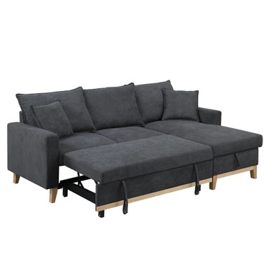 Blissful Nights Colton Dark Gray Woven Reversible Sleeper Sectional Sofa With Storage Chaise -  81344-1137-WF