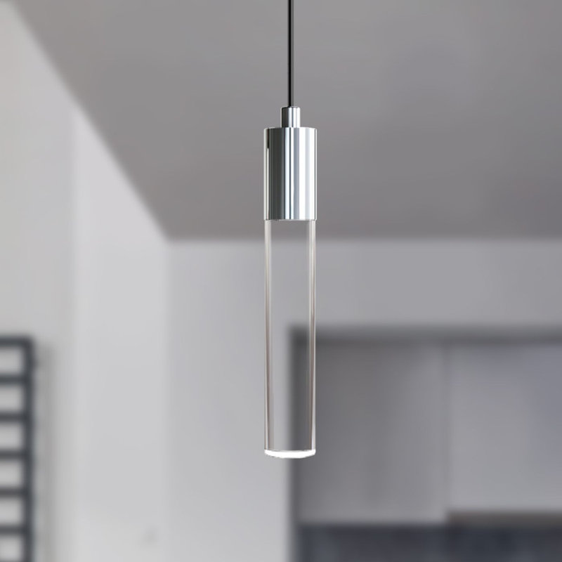 1 - Light Single Cylinder LED Pendant, Polished Chrome