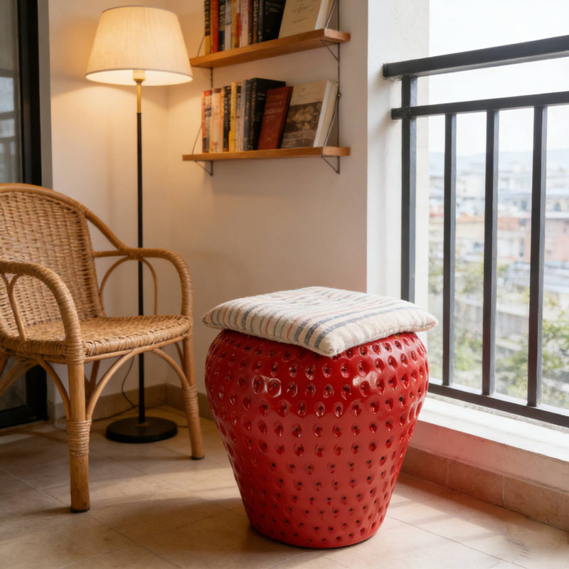 Tabouret 13,4 pouces en résine de fraise, Rouge