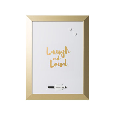 Tableau blanc magnétique personnel effaçable à sec avec accessoires MasterVision Kamashi «Laugh out Loud», décoration murale, 24 po x 18 po, cadre en bois doré