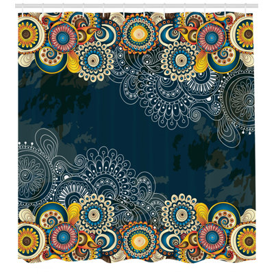 Duschvorhang, Mandala Paisley, Psychedelisch, Blau Gelb