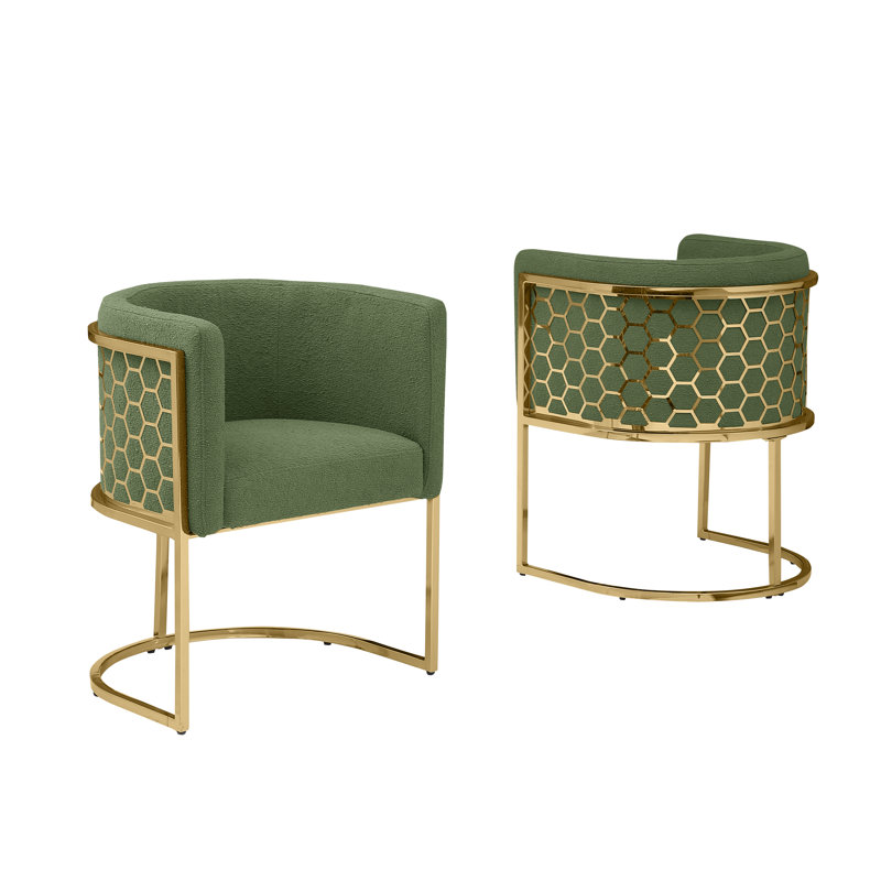 Chaises d'appoint Teddy Boucle, Chrome doré, Vert