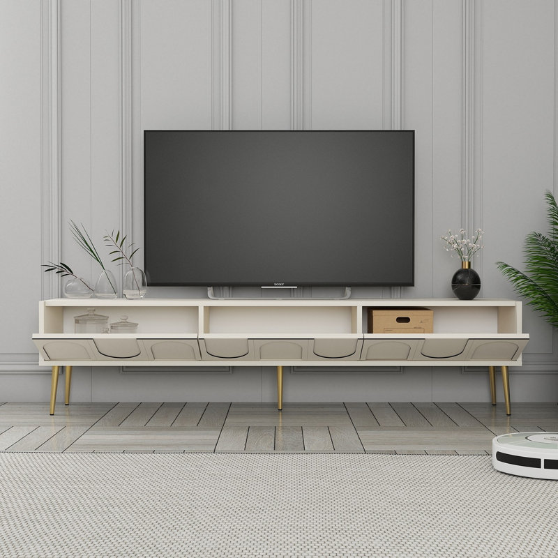Meuble télé 70,9 po x 16,9 po x 13,8 po Modern | 100% panneau de particules enduit de mélamine, épaisseur: 0,7 pouce | Nombreuses tablettes murales au design géométrique élégant pour les salons et les espaces de divertissement
