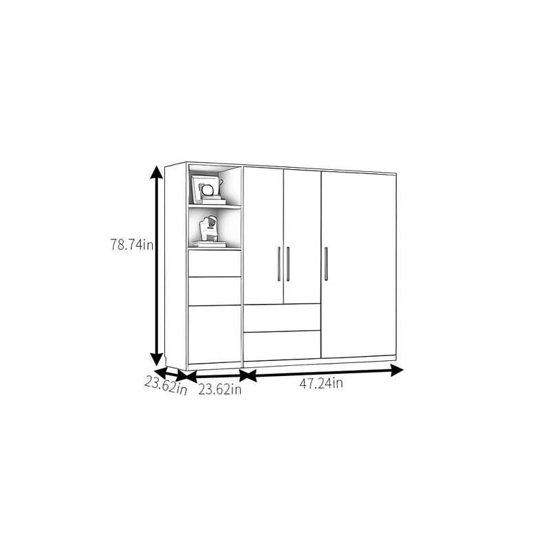 Garde-robe simple couleur noyer classique, H 78,74 po x l 70,87 po x P 23,62 po